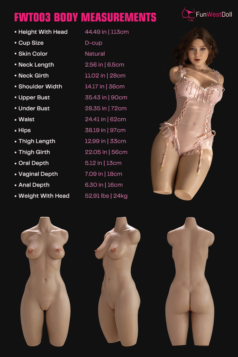 113cm (3ft8") Silicone Torso Sex Doll - D-Cup – Rose