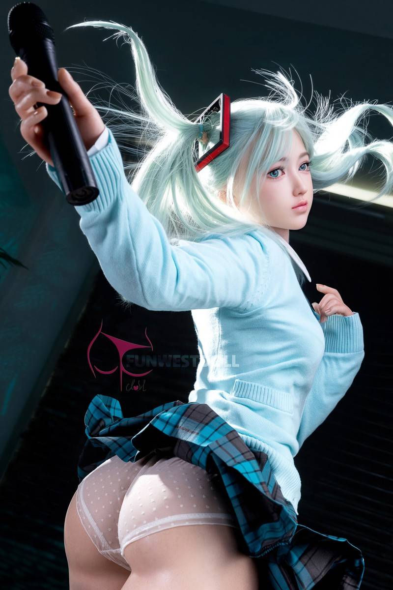 FunWest Doll 159cm (5ft2") Anime Cosplay Silicone Sex Doll - Sky Blue Hair - A-Cup - Amy - In Stock | EU Only
