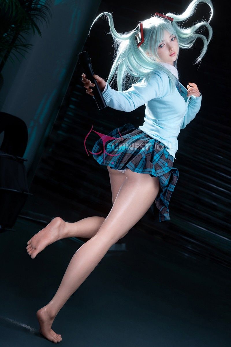 FunWest Doll 159cm (5ft2") Anime Cosplay Silicone Sex Doll - Sky Blue Hair - A-Cup - Amy - In Stock | US Only