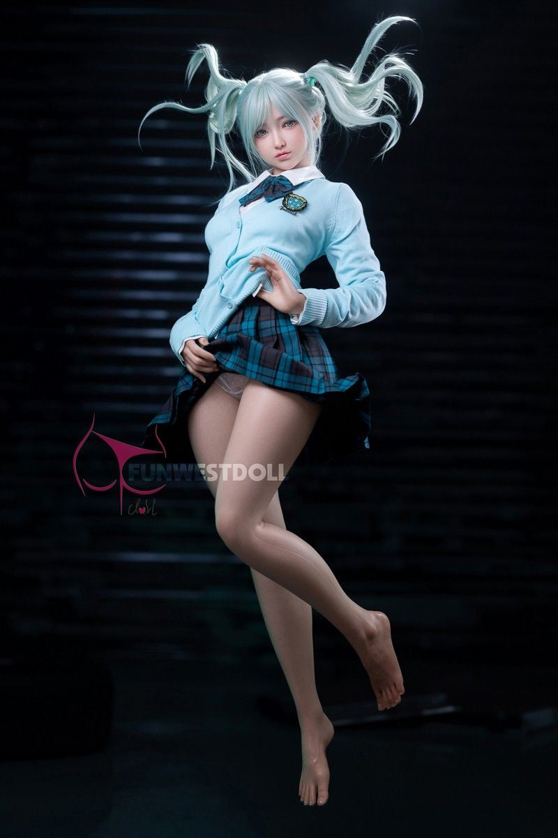 FunWest Doll 159cm (5ft2") Anime Cosplay Silicone Sex Doll - Sky Blue Hair - A-Cup - Amy - In Stock | US Only